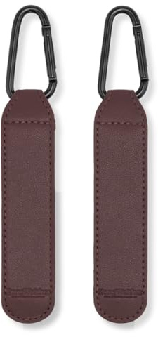 KONG.WALTHER Help Me Hooks | Baby Stroller Clips | Pram Bag Clips | Set of 2 Vegan Leather Hooks with Heavy Duty Carabiner Clips | Fits All Prams & Pushchairs | Pram Accessories | Coffee Brown