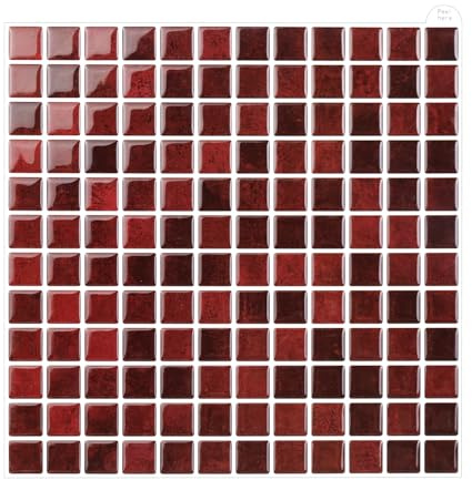 Alwayspon 10 Stück 3D-Vinyl-Wandfliesenaufkleber im Mosaik-Design, 25,4x25,4 cm, selbstklebende wasserdichte Spritzschutz-Fliesenaufkleber zum Abziehen und Aufkleben für Küche, Bad, Wand, Retro Rot