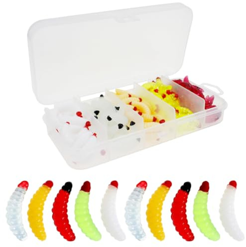 YUVKIN 100 leurres souples en silicone – appâts artificiels pour pêche à la truite en eau douce (Tête rouge)
