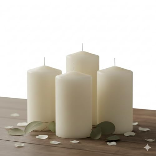 Vela cirio color marfil, pack 4 velas, para decoración,eventos, liturgia.. Medida: 15 cm alto x 5 cm diámetro