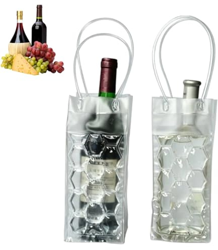 Bolsa Enfriadora De Vino, Bolsa de Vino de Hielo Transparente Plegable, Champagne de Hielo, Enfriador de Botellas de Cerveza Portátil, con Mango, para Champán Cerveza Fría, 2 piezas