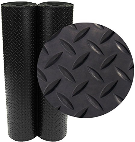 Rubber-Cal Diamond-Plate Rubber Flooring Rolls - 3 mm x 4 ft x 7 ft Rolls - Black