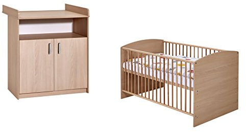 Schardt 10 521 04 00 Sparset 2 teilig bestehend aus Kombi-Kinderbett inklusiv Umbaukit und Wickelkommode, 70 x 140 cm, Classic Buche