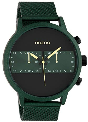 Oozoo Herrenuhr Chrono Look mit Milanaiseband 50 MM Schwarz/Grün C10512