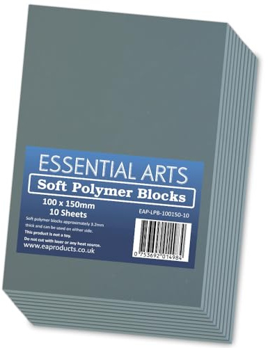100 x 150mm Double Sided Soft Lino Polymer Blocks Pack of 10 – 3.2mm Thick Super Soft Printing Sheets for Carving Art and Craft – by Essential Arts