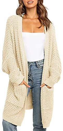 Maavoki - Cardigan da donna, a maniche lunghe, oversize, cardigan casual con tasca per l'autunno, capospalla con tasche, Z - beige., M