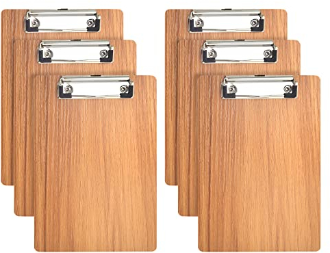 6 Stück Klemmbrett Holz A4 Kirschholz Clipboard Schreibbrett Zwischenablage für Zuhause, Schule, Büro