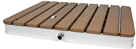 AufuN Gartendusche Aussendusche aus WPC/Aluminium, Mobile Bodendusche Campingdusche mit rutschfeste Standfläche Saunadusche für Camping Garten Pool Dusche (Eckig, Braun)