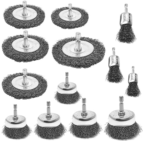 13 Stück Drahtbürste Bohrmaschine, Sechskantstange Drahtbürsten, 6mm Drahtbürste Akkuschrauber, Metallbürste für Polier Schleifen Entrosten Entgraten (13)