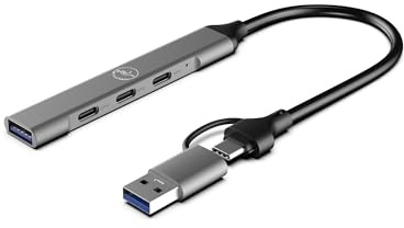 Mobility Lab 2-i-1-hubb i USB eller USB-C - 3 USB-C-portar och 1 USB-port - mycket tunn design - ultrasnabb dataöverföring - macOS- och Windows-kompatibilitet