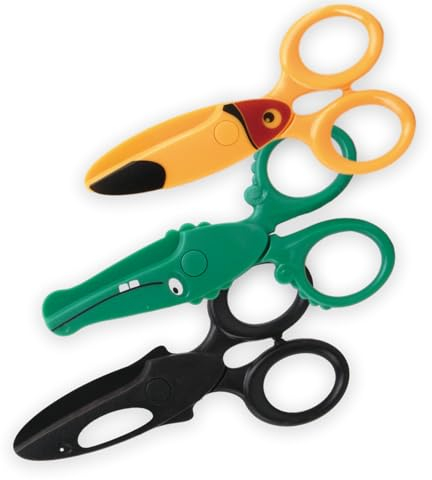 Wisebom Forbici Per Bambini Set da 3 per Destrorsi e Mancini Carina Forbici per Bambini Forbici Punta Arrotondate Forbici Ergonomiche in ABS Plastica (verde giallo e nero)