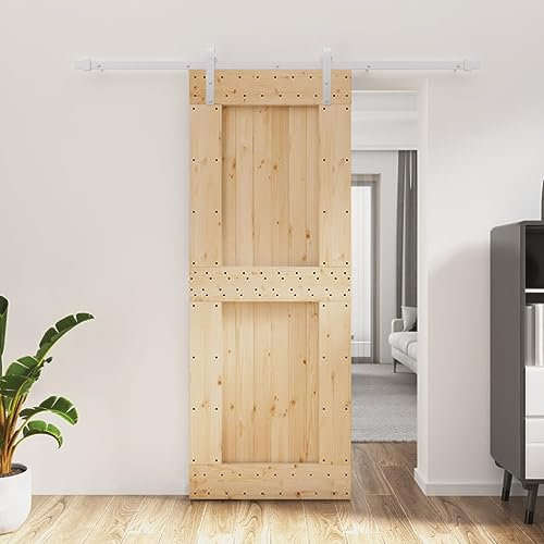 Baziroo Schiebetür mit Beschlag Weiß 80x3,6x210 cm Massives Kiefernholz und Stahl Innentüren Schwebetür Sliding Door Schibetür Wohnzimmertuer Zimmertür Holz Zimmertüren Scheunentor Holztuer