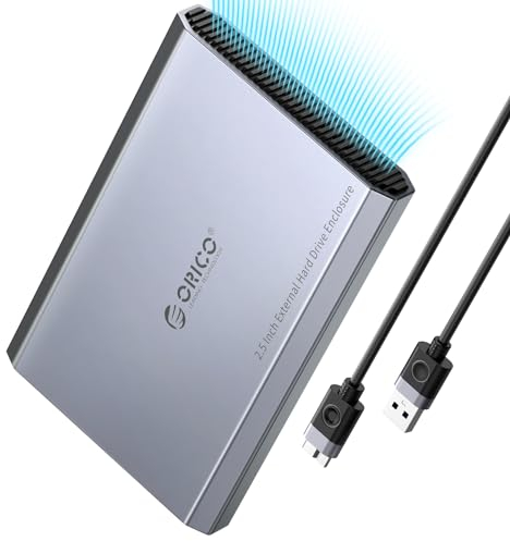 ORICO Aluminium Festplattengehäuse 2,5 Zoll USB 3.0, 5 Gbit/s Externes HDD Gehäuse für 2,5 SATA HDD SSD Maximal 6 TB mit USB Kabel, Unterstützt UASP (DD25U3)