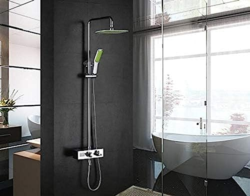Küchenarmaturen, Messing, Wandmontage, Badezimmer-Thermostatarmaturen, Mischbatterie, Badewanne, Duschset mit quadratischem Duschkopf, Chrom-Finish