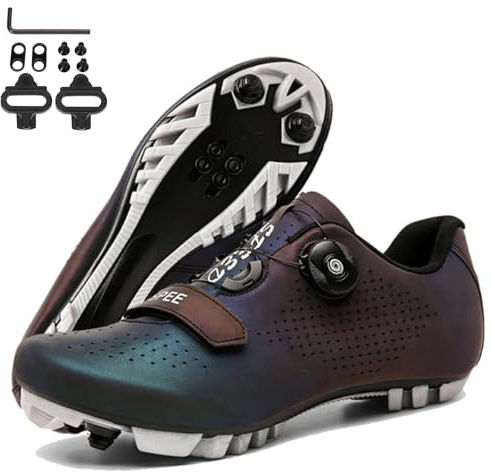 PENXZT Zapatilla de Ciclismo Hombre Zapatos Bicicleta de Montaña Compatible con SPD Pedales de 2 Tornillos con Calas Exterior MTB Zapatillas de Ciclismo,D,46 EU