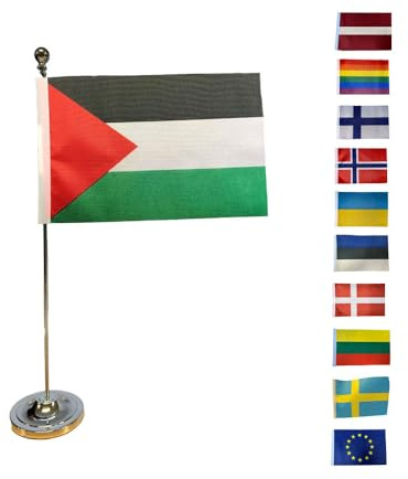 Bordsflagga med Ställ – Tygflagga 21 x 14 cm på Metallstång, 38 cm Bordsflagga med Stativ, Utbytbar Nationalflagga för Skrivbord, Skola, Evenemang och Dekoration – Flera Länder Tillgängliga