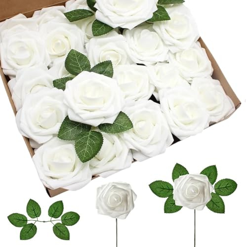 XNAUVOI Rosas Flores Artificiales, Rosas de Espuma para Manualidades con Tallo Artesanía DIY para Bodas Novia Ramos centros de Mesa, San Valentín día, Madre día Fiesta hogar decoración