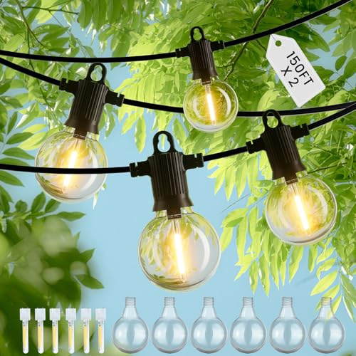 ZOTOYI Catena Luminosa Esterno LED 300FT/91M - IP65, Anticaduta, 120 Lamp - Calde, Rame Puro, per Cortile Giardino Padiglione, 2x150FT