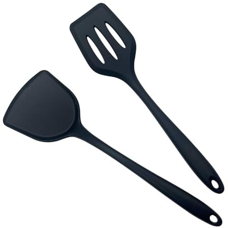 Kibon Silicone Spatula Set,High Heat Resistant Spatulas with Seamless One Piece Design,Nonstick Rubber Flippers Utensils for Baking & Cooking,BPA-Free, 2 Pack,Black
