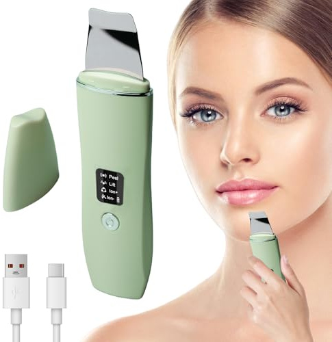 WIYETY Skin Scrubber - Dispositivo esfoliante ad ultrasuoni, Face Skin Spatula, ricarica TypeC, detergente per pori (verde)