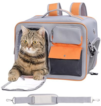 Navaris Transportbox Katze - Katzenbox - Sicher & Bequem - Katzentransportbox mit Fenster - 3-Seitige Öffnung - Schultergurt und Sicherheitsverschlüsse