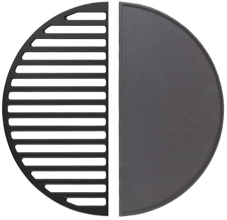 Wiltec Kit Barbecue et Plaque de gril BBQ semi-circulaires – 46,7 x 22,8 x 1,5 cm – en Fonte – BBQ Charbon de bois ou à gaz – Grillade Cuisson – Terrasse Jardin Plancha – Viande Légumes Poisson