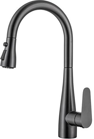 EGSO Grifo cocina extraible Gris, Grifo Cocina Cromo de alta presión con ducha, Grifería híbrida de cocina, Grifo de fregadero giratorio 360° 2 tipos de chorro de agua, Acero inoxidable