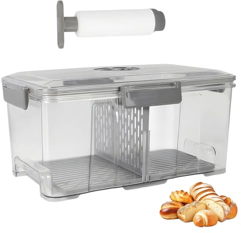 ZoeQide Vakuum Brotkasten groß 35 cm – luftdichte Brotbox mit Pumpe & Zeitaufzeichnung | Frischhaltedose für Toast, Brötchen, Baguette – PET Behälter für Kühlschrank & Gefrierschrank