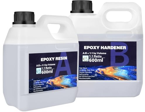 1200ml Epoxy Resin Kit - Crystal Clear Epoxy Resin and Hardener 1:1 Volume Ratio for Coasters, Mould Casting, Table Top, Jewellery Making, DIY Crafts Art