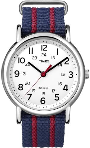 Weekender Timex Central Park Quartz Watch with Analogue Display and Nylon Strap - T2N747, Blue, T2N747PF