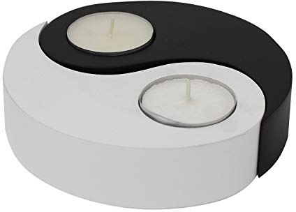KERZENHALTER Yin Yang schwarz weiß aus Mangoholz