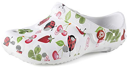 Schu'ZZ - Bedruckte Globula – Damen-Clog aus Kunststoff – bequem, leicht, sehr robust – CE-zertifiziert – für Zuhause und Aktivitäten im Freien, erdbeere, 40 EU