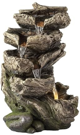 Alpine Corporation WIN1180 11 Indoor Tabletop Waterfall Fountain with LED Lights, 5 Tier Rainforest Garden Fountain, Brown