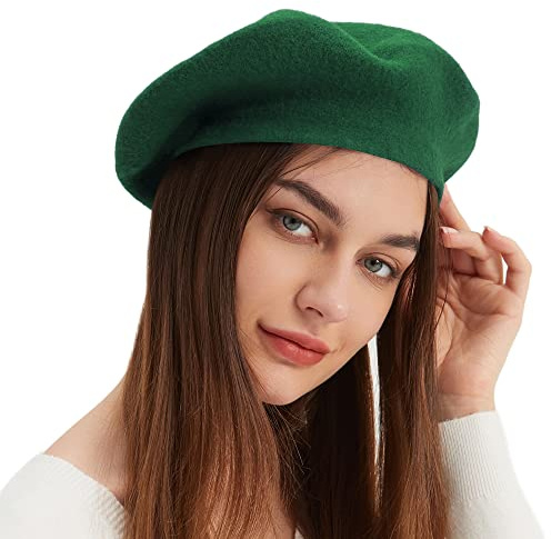 Voilipex Wool Beret Hat French Beret Cap Winter Artist Painter Hat for Women(US, Alpha, One Size, Green)