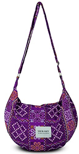 YOUR COZY Grand sac à bandoulière pour femme - Sac à main à fermeture éclair - Fait à la main, Tribe_Violet, Taille unique