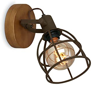 BRILONER - Lampada da parete retro in metallo e legno, applique vintage, attacco E27, max. 25 Watt, paralume regolabile, design industriale