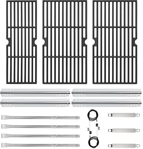 DELSbbq Cast Iron Grill Grates and Stainless Steel Grill Part Kit for Charbroil Performance 4 Burner Grills 463376017 463347017 463347418 463342119, Cooking Grids for G470-0002-W2 G470-0003-W1