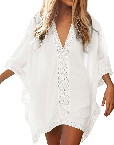 Justay Comf Dam chiffong strandklänning strandklänning strandklänningar sommar bikini täcka baddräkt täcker pareos badmode med tofsar svart, Vit, En Storlek