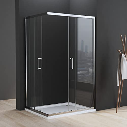 Boromal Duschkabine Schiebetür, Duschkabine 100x80cm Eckeinstieg Schiebetür Duschabtrennung 6mm ESG Glas Dusche Duschwand Höhe 185cm