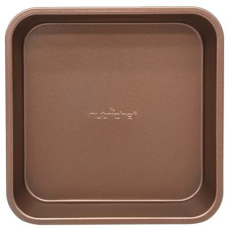 NutriChef Bandeja cuadrada dorada de 8.5 pulgadas, acero al carbono de calibre pesado ultra duradero, bandeja estilo sartén para horno, superficie de capa recubierta antiadherente, utilizada para los