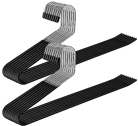 Trouser Hangers, 16 Pack Space Saving Open-Ended Metal Pants Hanger, Non Slip Trousers Slack Hangers Organizers for Pants Jeans Slacks Scarf Trousers Ties - Black