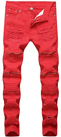 SUPBIRD Boy's Fashion Denim Pants Moto Biker Ripped Distressed Destroyed Skinny Fit Stretch Jeans Red 18