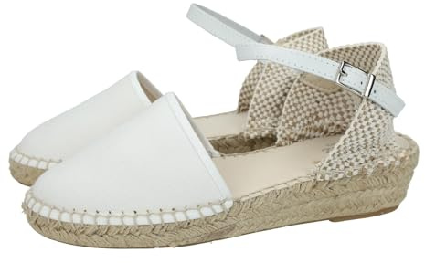 CONDIZ 225 Esparteñas Blancas para niñas, esparteñas de comunión para Chicas, con Hebilla y Plantilla de Piel, Hechas en España NIÑA Zapato COMUNIÓN Blanco 39