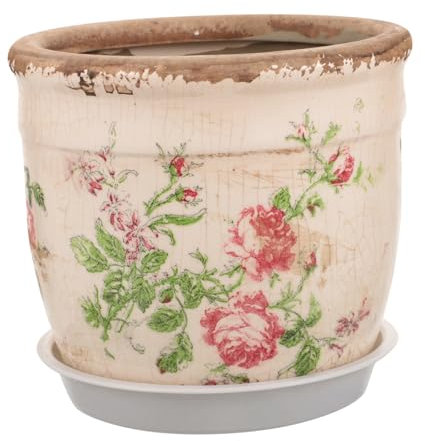 Amosfun Macetero Cerámica Vintage Rosa Retro para Plantas Suculentas Maceta Pequeña Decoración Interior Jardín 4.92X4.92X4.52 Pulgadas