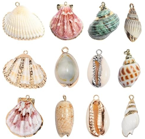 st nyckelringstillbehör diy-halsband pärlhalsband hänge för smyckestillverkning handgjorda halsband hänge stopp för armband strand snäcka charm, 4.3X4cmx2pcs, shell, Ingen ädelsten