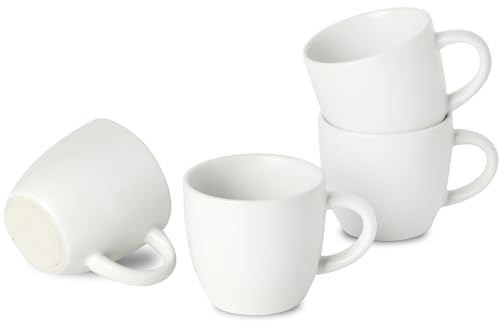 HASENSE Ceramic 3 OZ Espresso Cups, Porcelain Espresso Demitasse Cups Set of 4 for Double shot, Lungo and Ristretto, Tiny Italian Expresso Shot Coffee Mugs for Home and Office, White