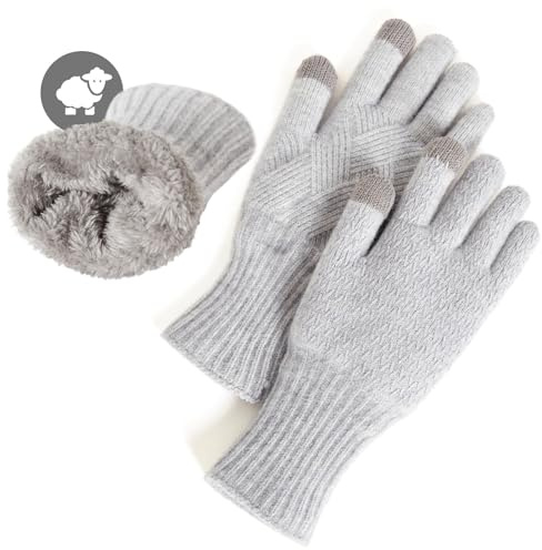 MAGISDU Guantes de invierno para mujer Forro polar térmico de lana merina Pantalla táctil de doble capa Agarre elástico Guantes de exterior