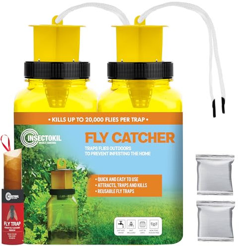 InsectoKil Fly Trap - Pack of 2 Fly Catcher, Fly Killer Traps With Bait | Super Effective Fly Traps Indoor for Home Use With Highly Attractive Bait for Outdoors - Free Fruit Fly Trap