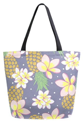 Einkaufstaschen Ananas-Plumeria-Blumen Strandtasche Faltbare Canvas Tasche Ideal Tote Bag Für Mädchen Reise Einkaufen 40X50cm