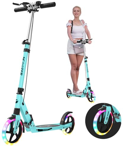 Scooter for kids ages 6+ and Up, Quick Folding Handbrake Adult Scooter, Kick Scooters with Carry Strap and Height Adjustable, 200mm Big Wheel for Adults and teenagers 11-15 (Blue)